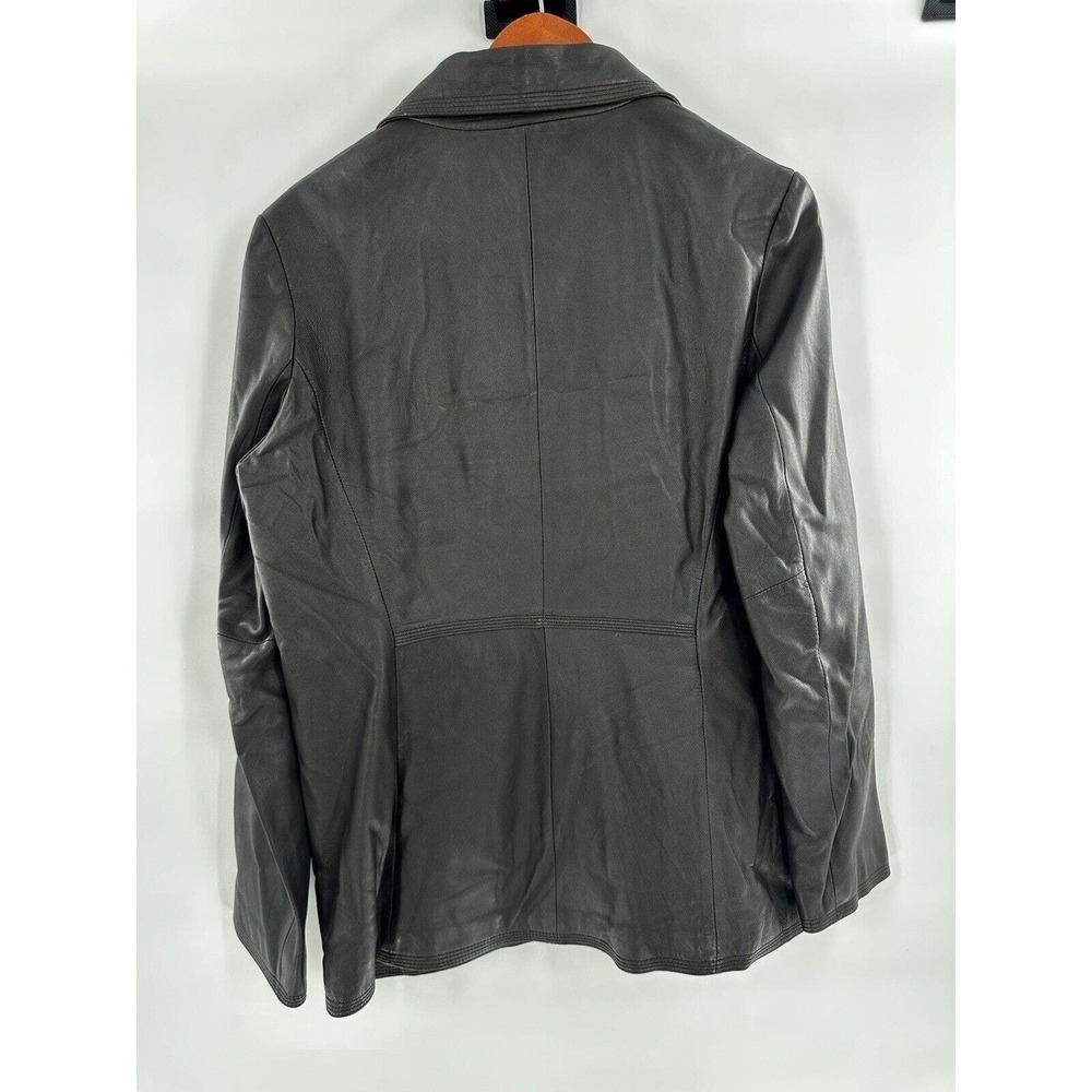 Kenneth Cole Leather Jacket Women’s Size Large Blazer Notched Moto Brown Button - Picture 5 of 11